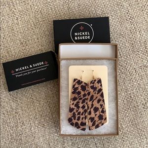 Nickel & Suede Leather Cheetah Cork Earrings